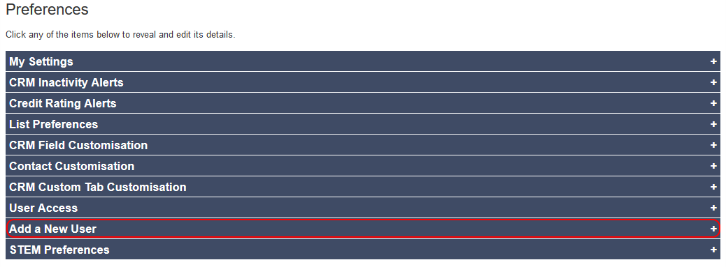 Salestracker Preferences Add a New User
