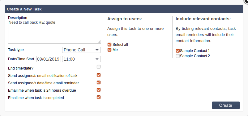 Salestracker - Tasks Creating
