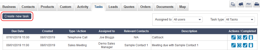 Salestracker - Tasks Overview Record View
