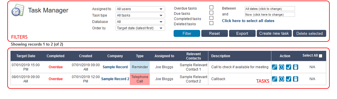 Salestracker - Tasks Overview