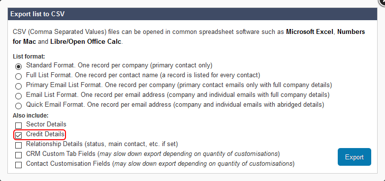 Salestracker - Saved List Export with Credit Rating