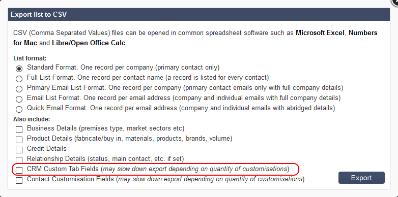 Salestracker Custom Tab Customisation Export