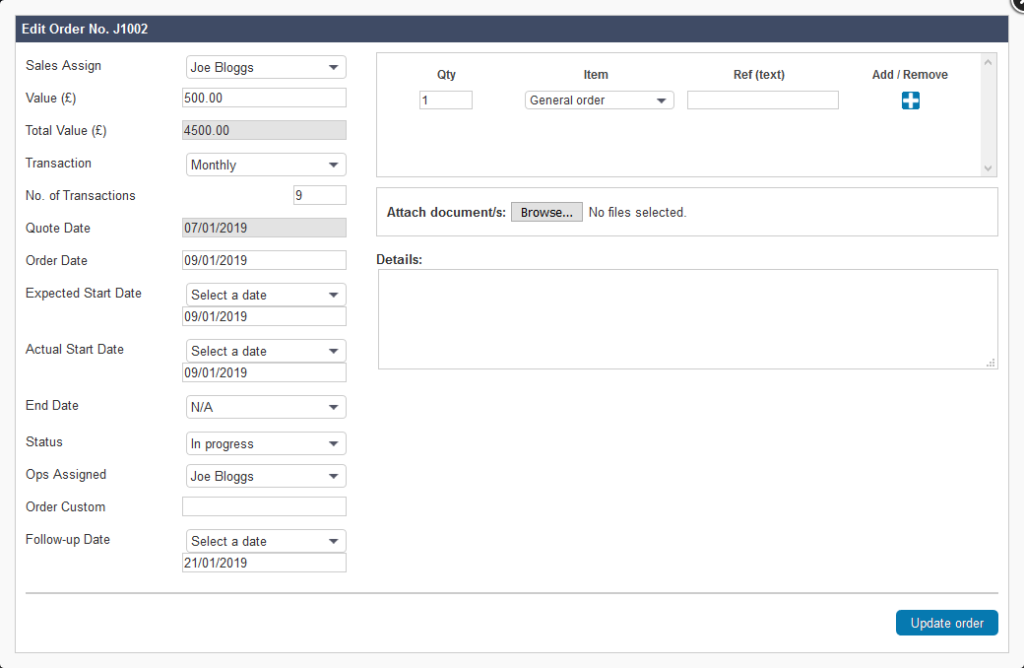 Salestracker - Editing Orders